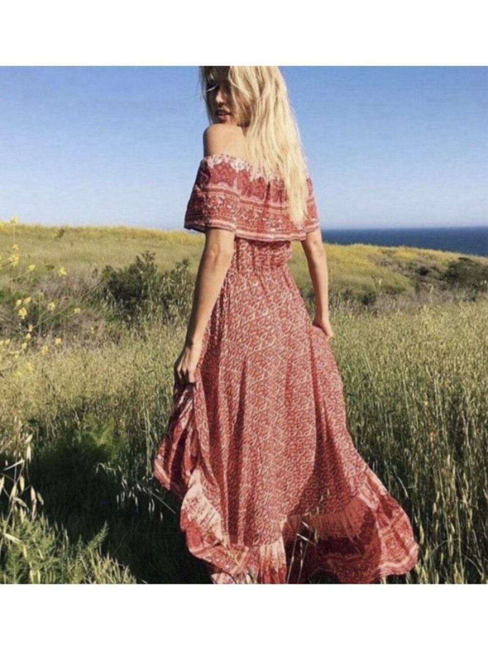 Nightcap Clothing Samba Gown Size 3 L Large Red Pink Sunrise Paisley Maxi Dress
